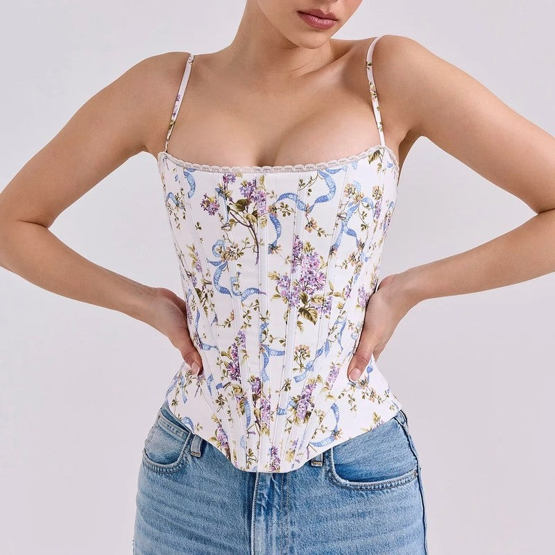 Floral Boned Bustier Corset Top