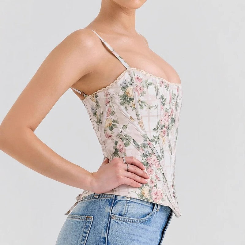 Floral Boned Bustier Corset Top