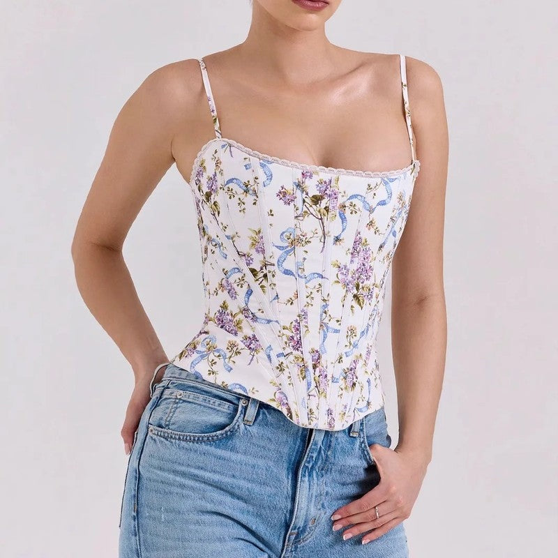 Floral Boned Bustier Corset Top