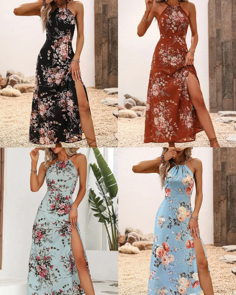 Floral Halter Maxi Dress Side Slit