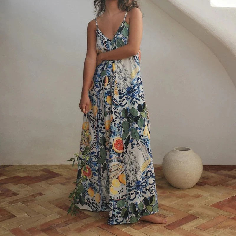 Floral Print Strappy Maxi Dress