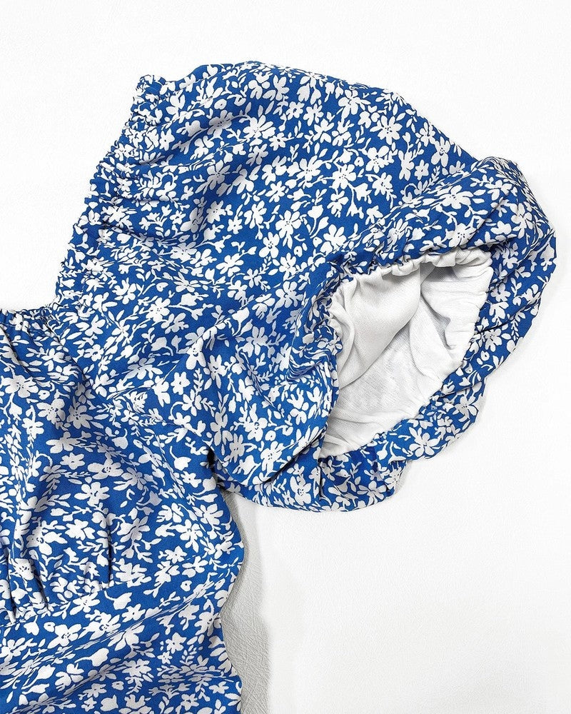 Floral Puff Sleeve Slit Midi Dress