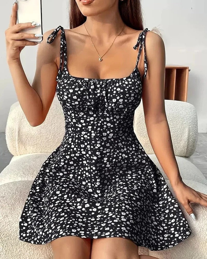 Floral Ruched Adjustable Strap Sundress