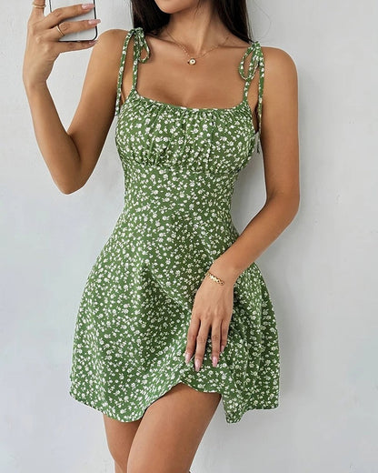 Floral Ruched Adjustable Strap Sundress