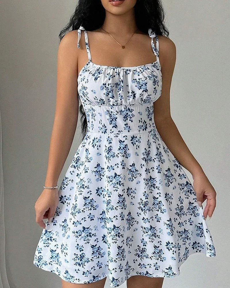 Floral Ruched Adjustable Strap Sundress
