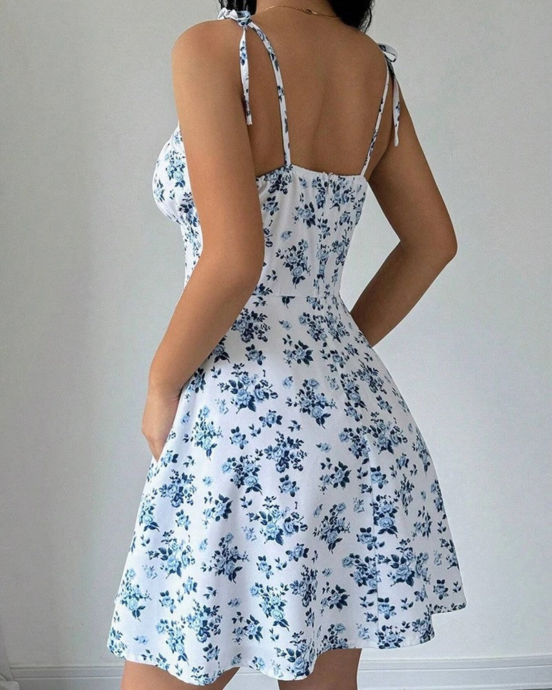 Floral Ruched Adjustable Strap Sundress