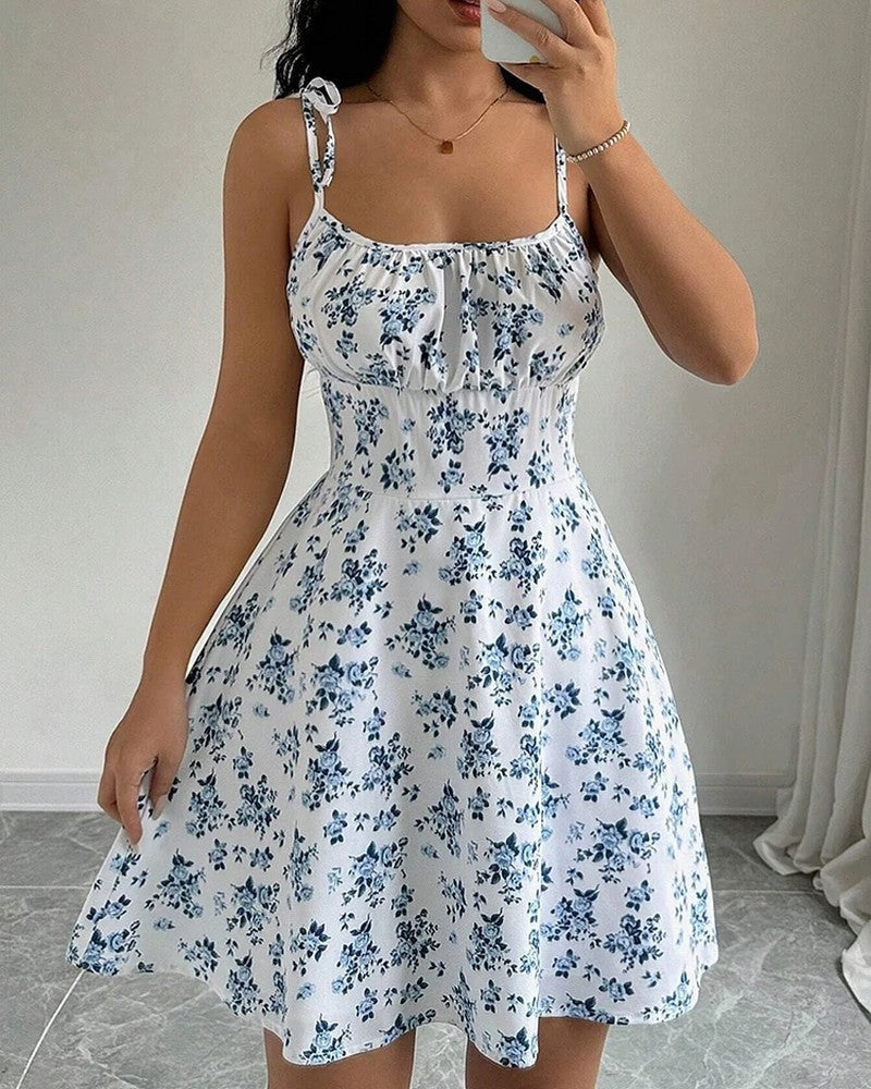 Floral Ruched Adjustable Strap Sundress