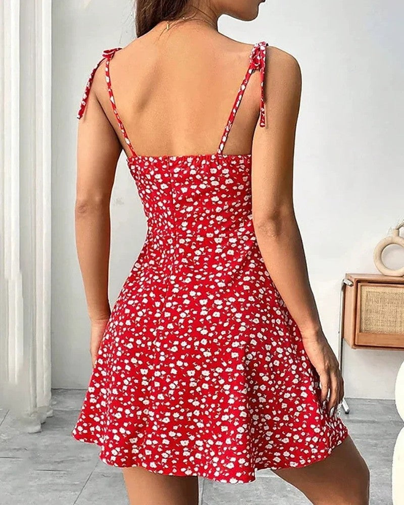 Floral Ruched Adjustable Strap Sundress