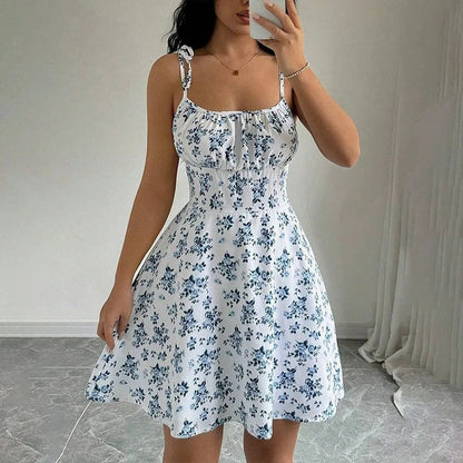 Floral Ruched Tie-Strap Sundress