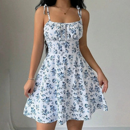 Floral Ruched Tie-Strap Sundress