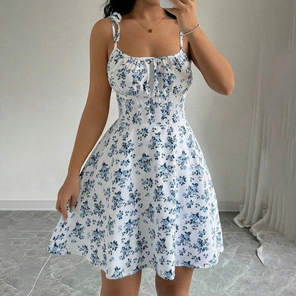 Floral Ruched Tie-Strap Sundress
