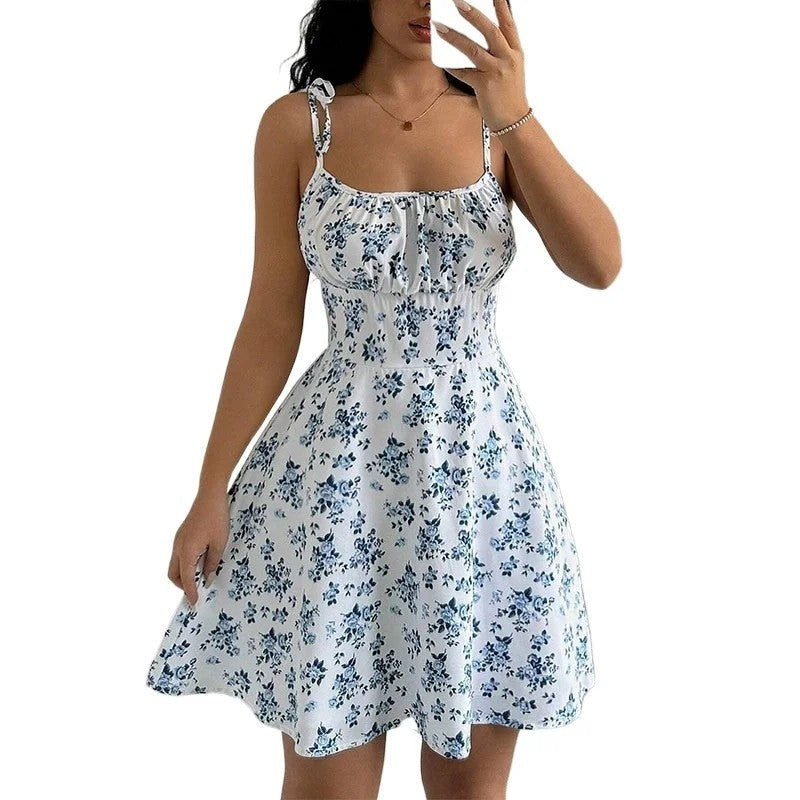 Floral Ruched Tie-Strap Sundress