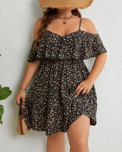 Plus Size Floral Ruffle Off-Shoulder Mini Dress