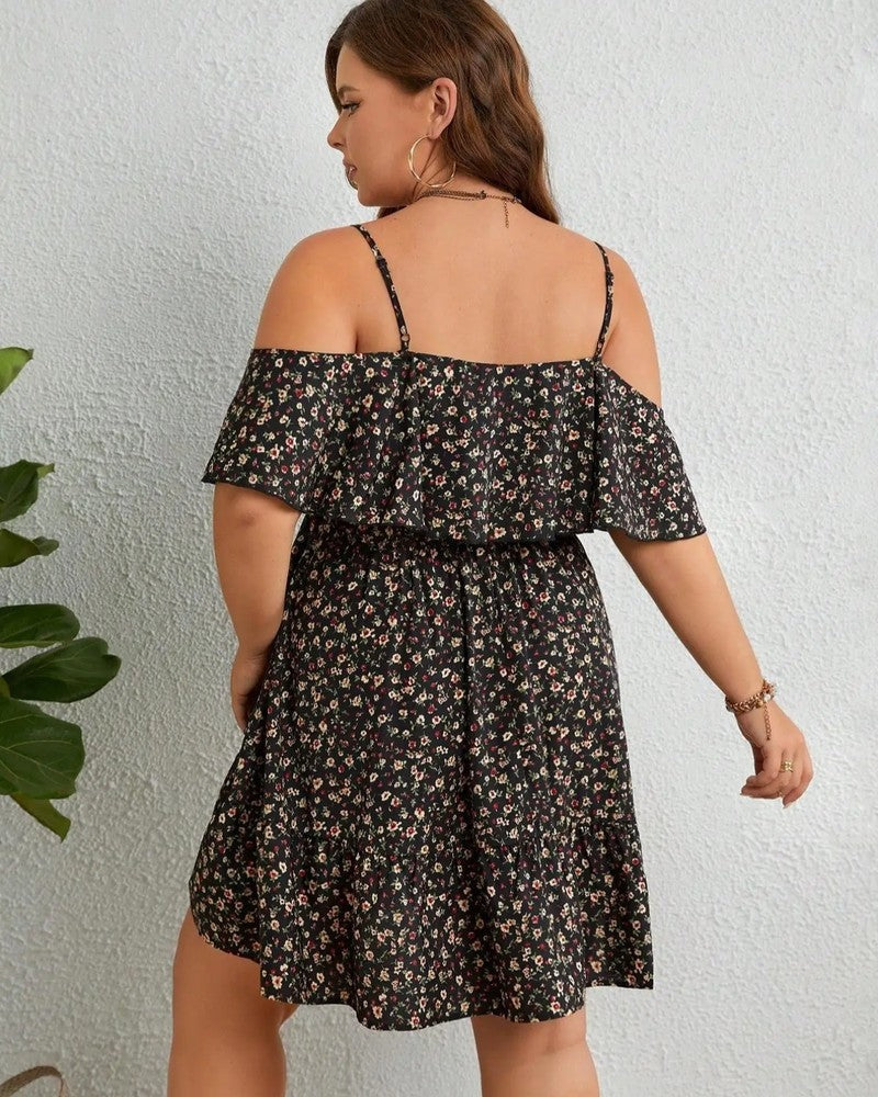 Plus Size Floral Ruffle Off-Shoulder Mini Dress