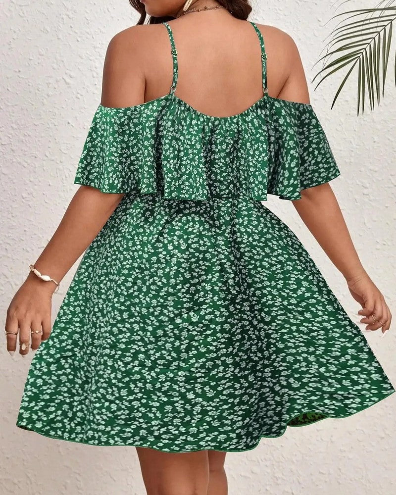 Plus Size Floral Ruffle Off-Shoulder Mini Dress