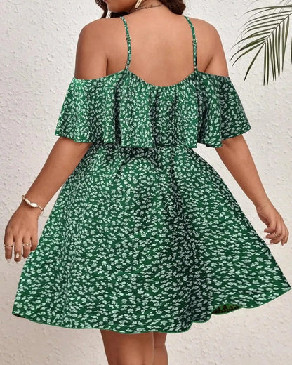 Plus Size Floral Ruffle Off-Shoulder Mini Dress