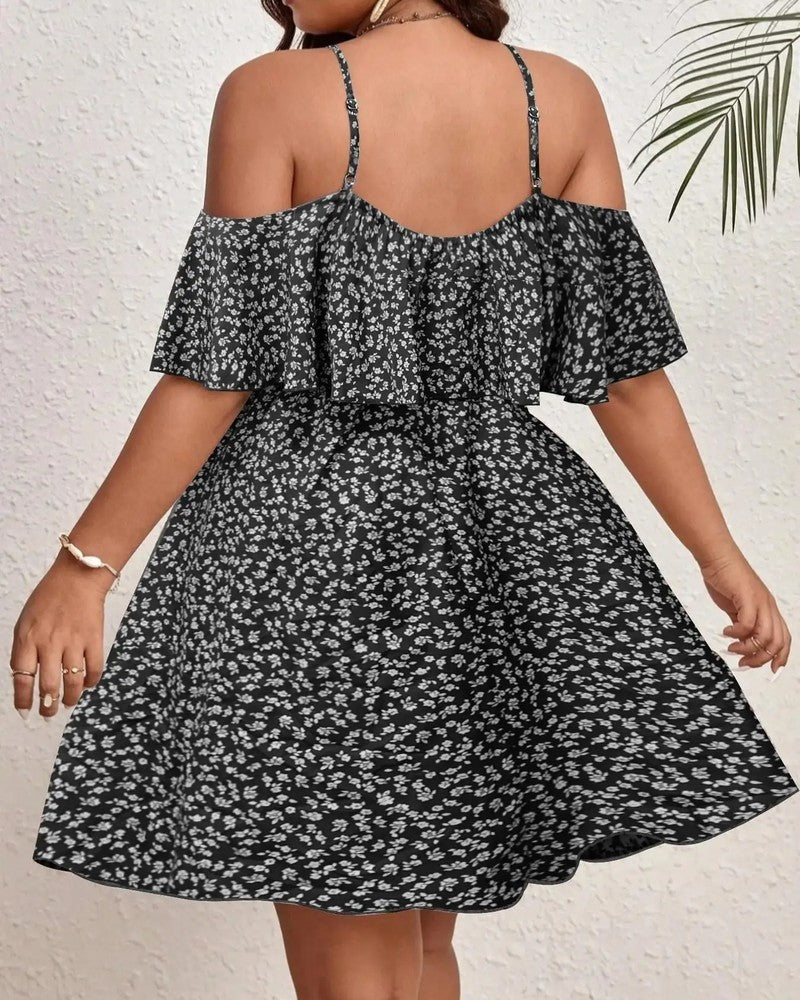 Plus Size Floral Ruffle Off-Shoulder Mini Dress