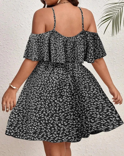 Plus Size Floral Ruffle Off-Shoulder Mini Dress