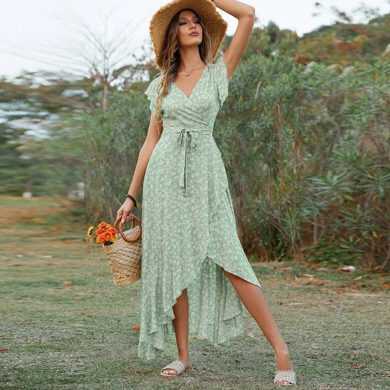 Floral Ruffle Wrap Midi Dress