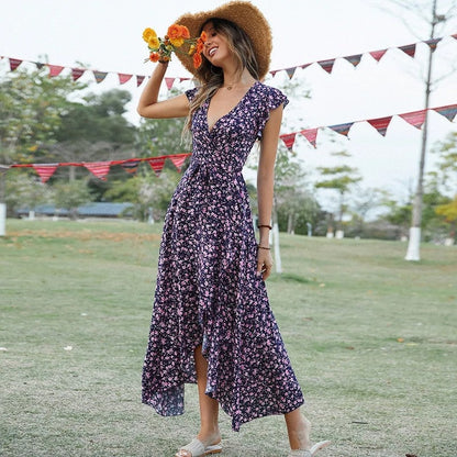 Floral Ruffle Wrap Midi Dress