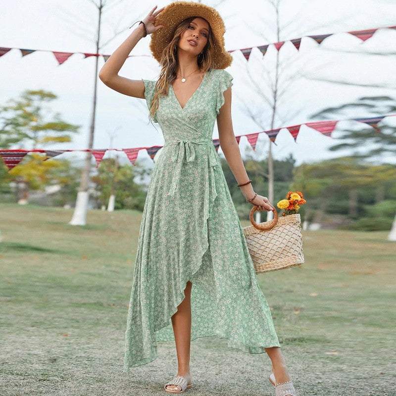 Floral Ruffle Wrap Midi Dress