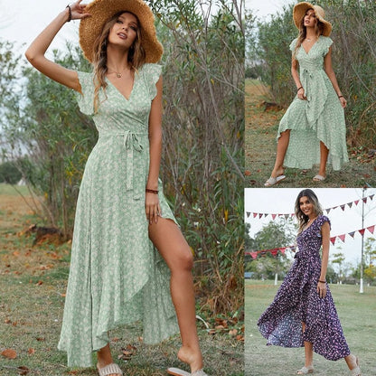 Floral Ruffle Wrap Midi Dress