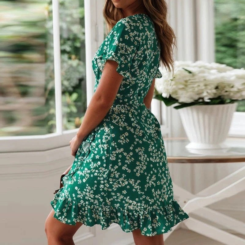 Floral Ruffle Wrap V-Neck Sundress