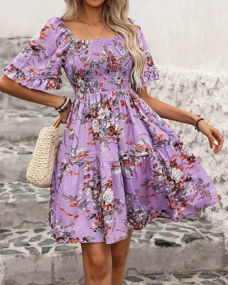 Floral Smocked Puff Sleeve Mini Dress