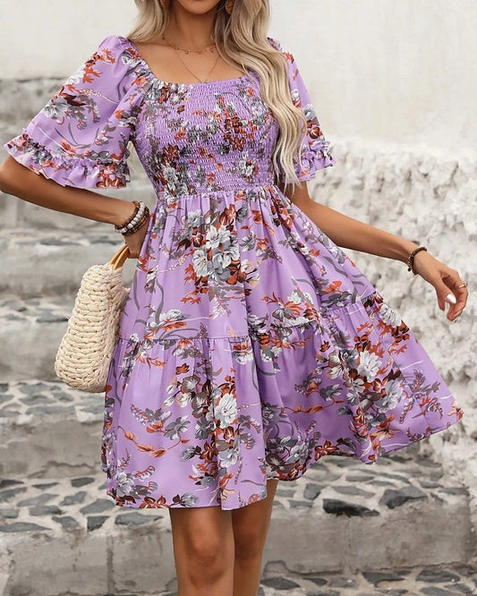 Floral Smocked Puff Sleeve Mini Dress