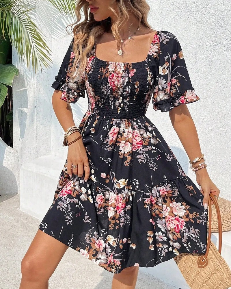 Floral Smocked Puff Sleeve Mini Dress