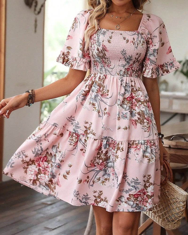 Floral Smocked Puff Sleeve Mini Dress