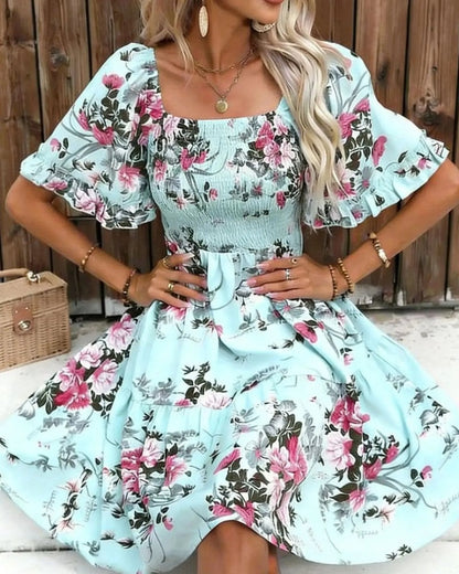 Floral Smocked Puff Sleeve Mini Dress