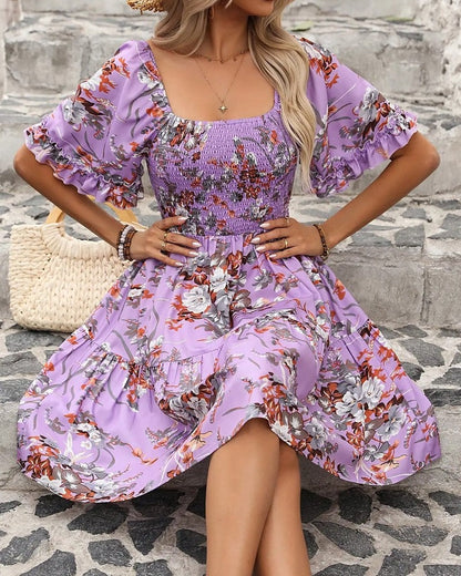 Floral Smocked Puff Sleeve Mini Dress