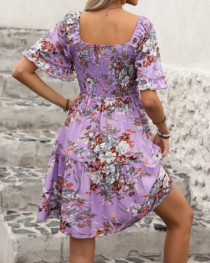 Floral Smocked Puff Sleeve Mini Dress