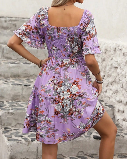 Floral Smocked Puff Sleeve Mini Dress