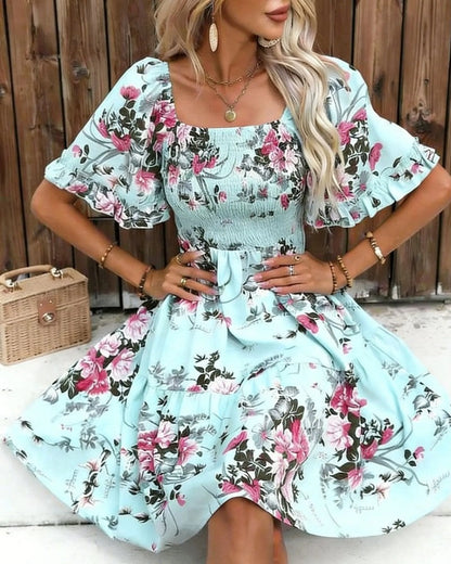 Floral Smocked Puff Sleeve Mini Dress
