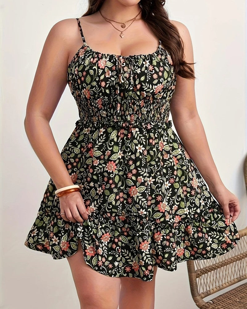Plus Size Floral Smocked Ruffle Mini Dress
