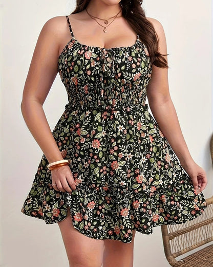 Plus Size Floral Smocked Ruffle Mini Dress