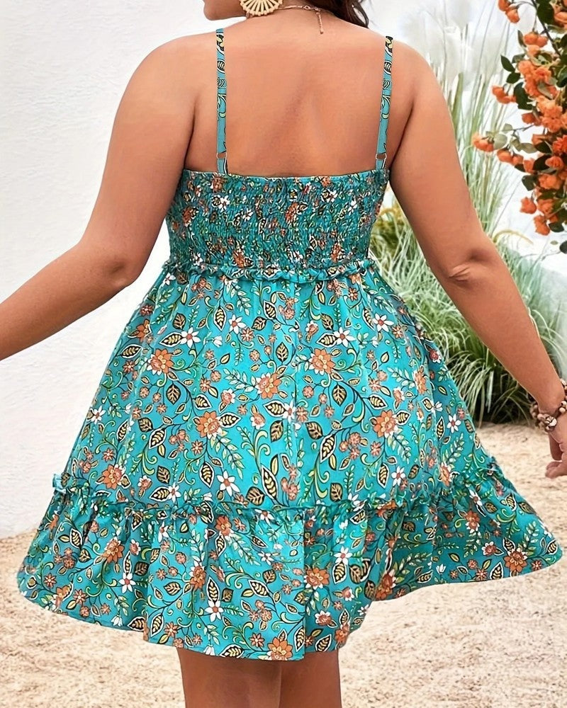 Plus Size Floral Smocked Ruffle Mini Dress