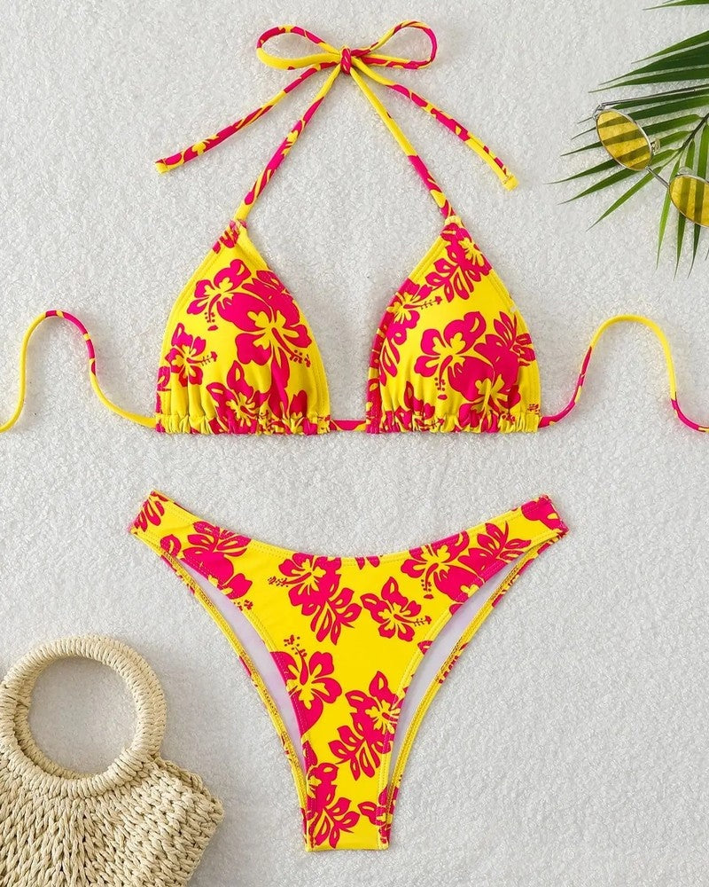 Floral String Triangle Bikini Set