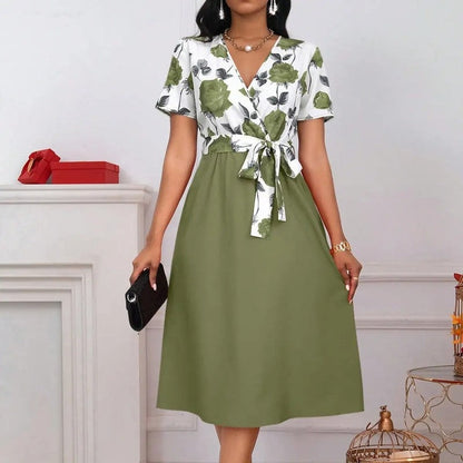 Floral Wrap V-Neck Midi Dress