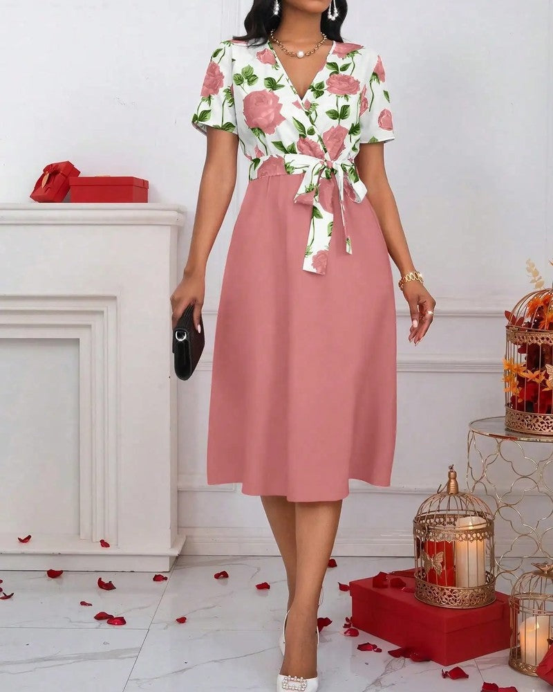 Floral Wrap V-Neck Midi Dress
