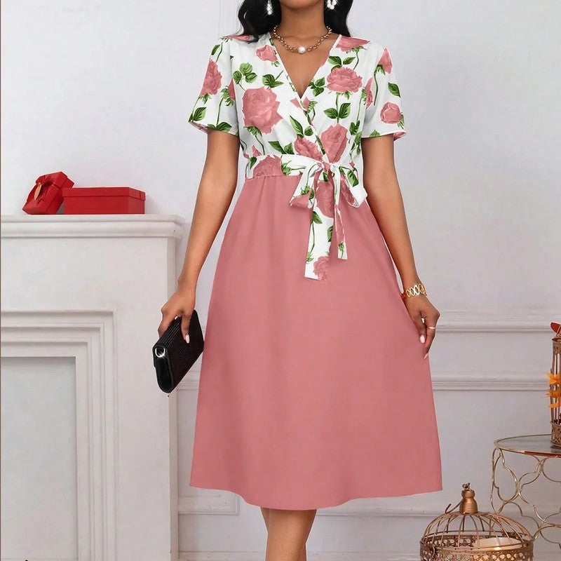 Floral Wrap V-Neck Midi Dress