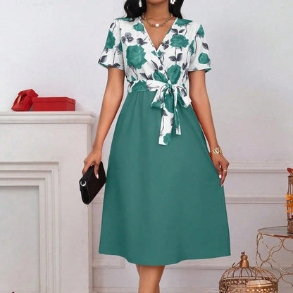Floral Wrap V-Neck Midi Dress