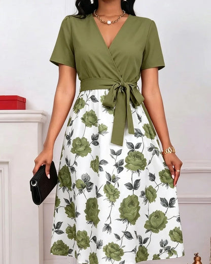 Floral Wrap V-Neck Midi Dress
