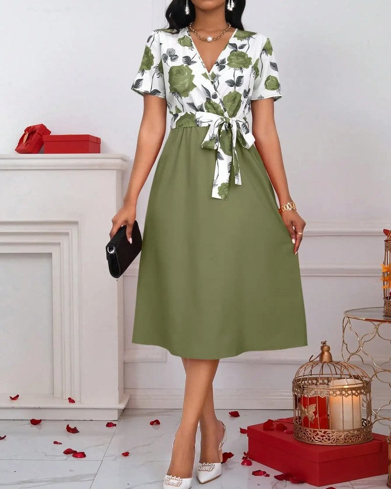 Floral Wrap V-Neck Midi Dress