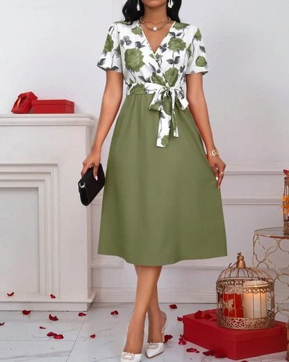 Floral Wrap V-Neck Midi Dress
