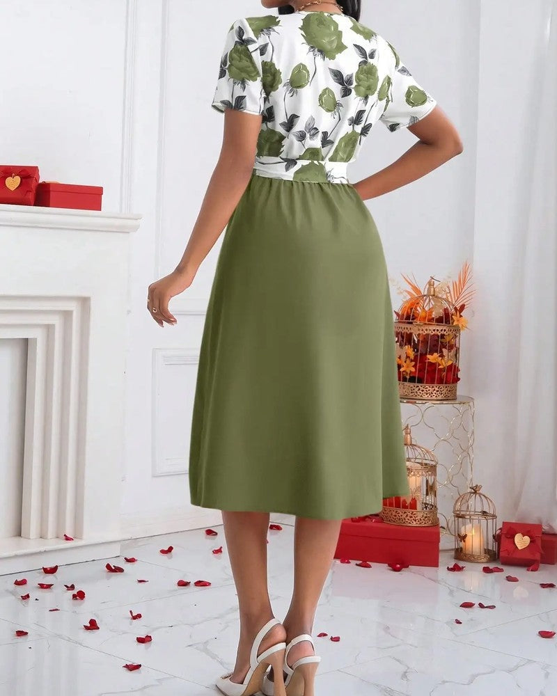 Floral Wrap V-Neck Midi Dress