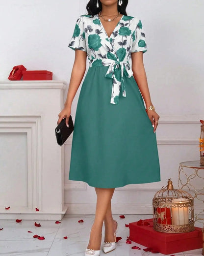 Floral Wrap V-Neck Midi Dress