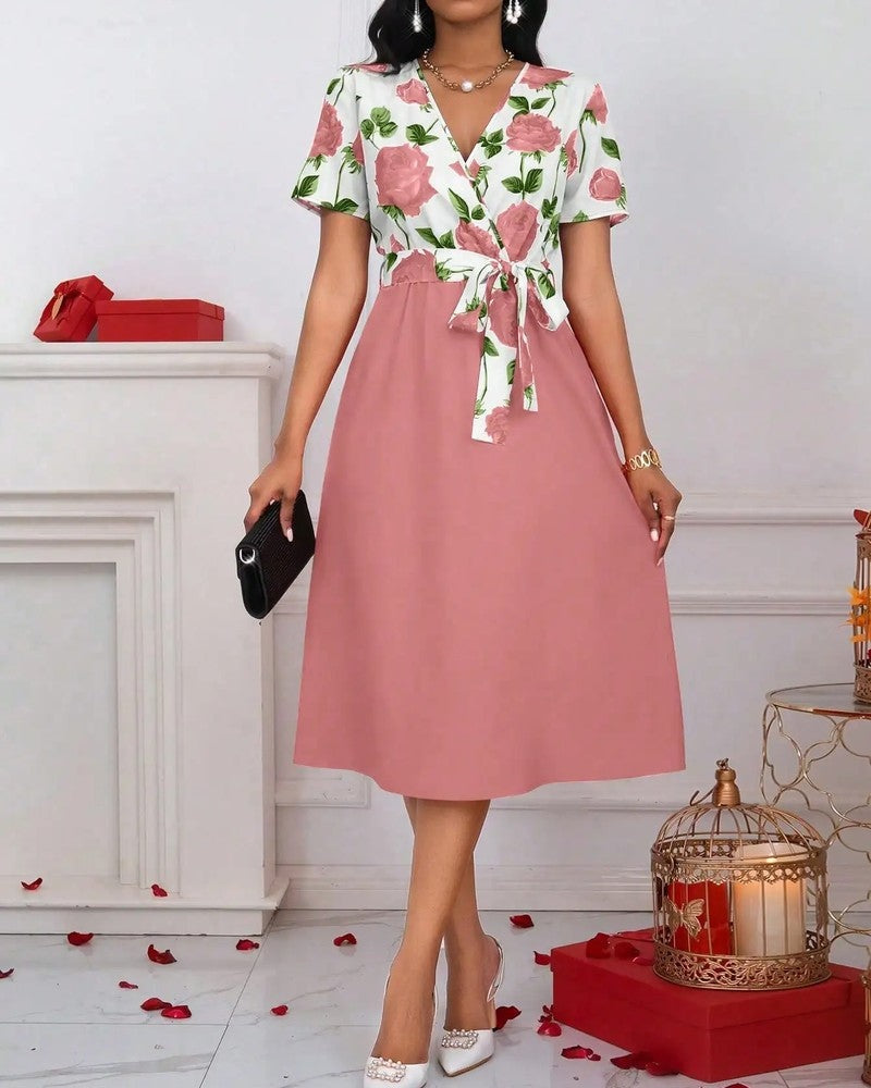 Floral Wrap V-Neck Midi Dress